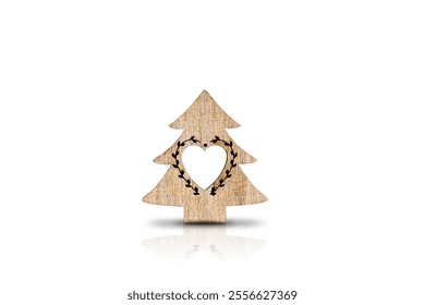 Carved wood and painted funny Christmas trees on a white background with reflection and shadow. Merry Christmas and Happy New Year greeting card concept. - Powered by Shutterstock