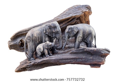 Carved wooden elephant isolated white background ,with clipping path