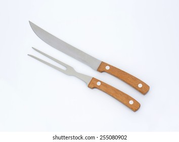 Carving Knife And Fork On White Background