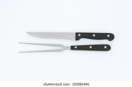 Carving Knife And Fork On White Background