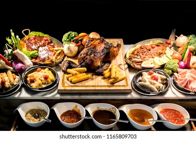 Carving Meat Station In Buffet Line