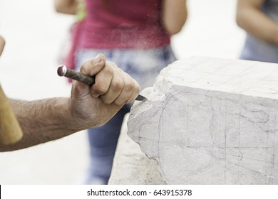 Carving Stone, Craftsman Shaping Stone, Art And Crafts