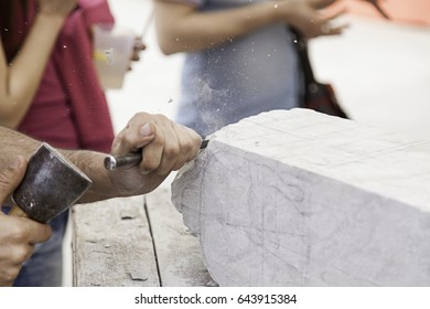 Carving Stone, Craftsman Shaping Stone, Art And Crafts