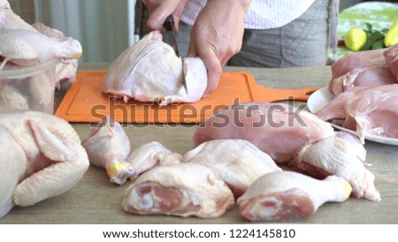 Carving A Whole Raw Chicken Into Parts. Storing and Handling Chicken at Home