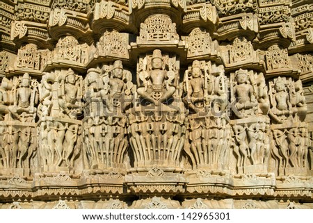 Carvings in Chaumukha temple in Ranakpur, Rajasthan, India