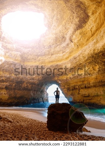 Carvoeiro in Portugal, natural arch of Benagil cave in Algarve- Portugal