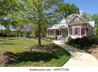 CARY, NC / USA - APRIL 2018: Neighborhood In Downtown Cary, North Carolina