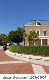 CARY, NC / USA - April 2018: Street Corner In Downtown Cary, North Carolina