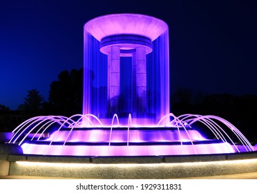 Cary, NC USA - May 1, 2018: A Colorful Water Fountain In Downtown Cary, North Carolina.