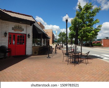 CARY, NC / USA - May 2017: Commercial Area Of Historic Downtown Cary, North Carolina (Cafes, Theater, Shops)