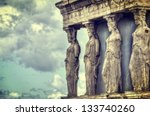 Caryatids in Erechtheum from Athenian Acropolis,Greece