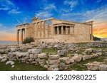The caryatids are sculptures in the form of women that served as columns in the temple of the Erechtheion, on the Acropolis, Athens - Greece 
