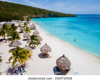 Cas Aboa Beach on the Caribbean island of Curacao, Playa Cas Abou in Curacao Caribbean tropical white beach with blue ocean