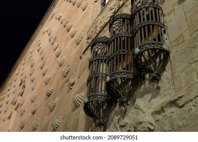 Casa De Las Conchas (House Of Shells), Famous Landmark In Salamanca, In Floodlight