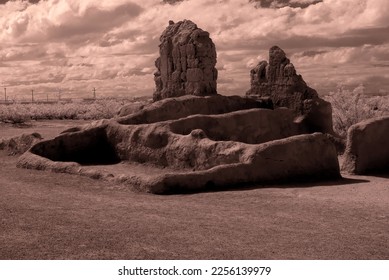 Casa Grande Ruins National Monument of the Pre-columbian Hohokam native Americans in Arizona USA Sepia toned infrared