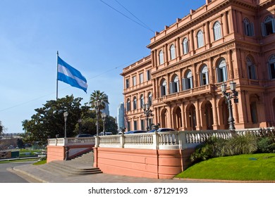 Casa Rosada And Flag In Argentina