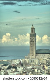 Casablanca Medina And Hassan II Mosque From Above, HDR Image