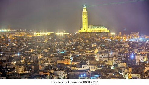 Casablanca Medina And Hassan II Mosque From Above, HDR Image