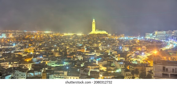 Casablanca Medina And Hassan II Mosque From Above, HDR Image