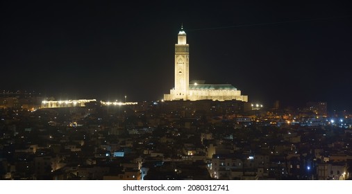 Casablanca Medina And Hassan II Mosque From Above, HDR Image