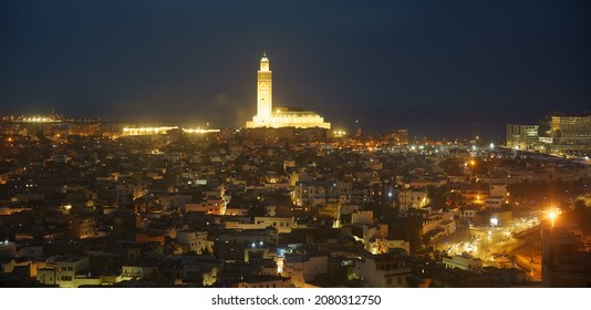 Casablanca Medina And Hassan II Mosque From Above, HDR Image