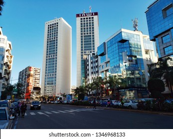 Casablanca Morocco, 21 March 2019,  view of twin center  and other buildings in Maarif district in Casablanca 