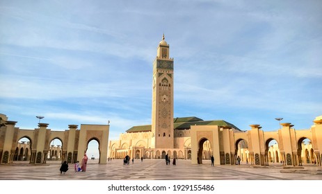 CASABLANCA, MOROCCO - DECEMBER 14, 2019: Mosque Hassan II at sunset