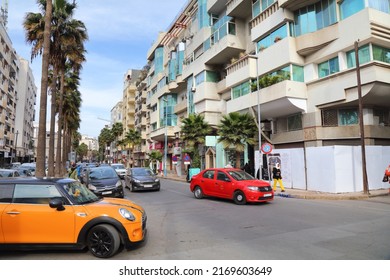 CASABLANCA, MOROCCO - FEBRUARY 22, 2022: Street view in Gauthier district of Casablanca, Morocco. Casablanca is the largest city of Morocco.