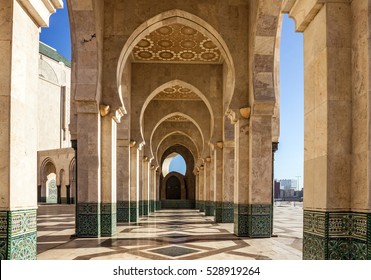 Casablanca, Morocco. Mosque Hassan II arcade gallery