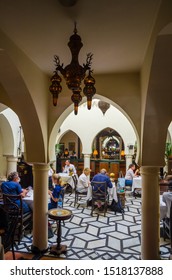 CASABLANCA, MOROCCO - October 20, 2017: Interior of Rick's Cafe, famous restaurant from movie Casablanca