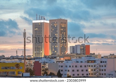 Casablanca, Morocco - Sunset Twin center building against sky  
