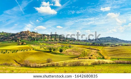 Casale Marittimo old stone village in Maremma and countryside landscape. Pisa Tuscany, Italy Europe.