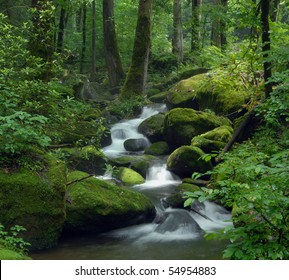 Cascade falls over mossy rocks - Powered by Shutterstock