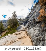 The Cascade Falls Trail Climbs on the Granite Slopes Above Cascade Lake, Lake, Tahoe, California, USA