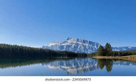 Cascade Mountain and Reflections at Two Jack Lake, Banff National Park