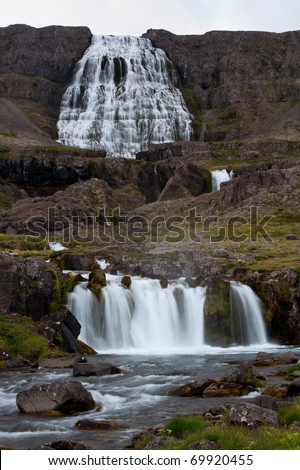 cascades of Dynjandi waterfall at Westfjords of Iceland
