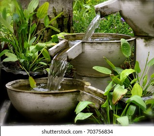 A cascading garden water feature