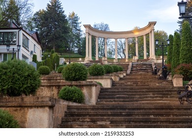 Cascading staircase with a colonnade in the park of Kislovodsk