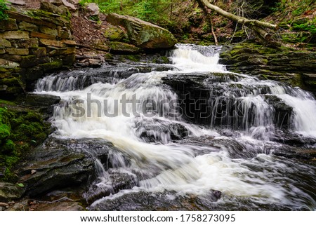 Cascading waterfall going multiple ways. down stream.  Rickett's Glen State Park in Pennsylvania.