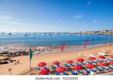CASCAIS, PORTUGAL - SEPTEMBER 24 . 2017 . View of a beach in the touristic village