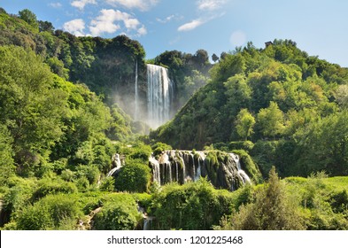 The Cascata delle Marmore (Marmore Falls) is a man-made waterfall created by the ancient Romans located near Terni in Umbria region, Italy. The waters are used to fuel an hydroelectric power plant - Shutterstock ID 1201225468