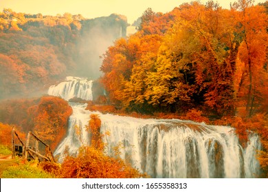 Cascata delle Marmore or Marmore Falls is a man-made waterfall created by the ancient Romans,  located near Terni in Umbria region, Italy.