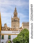 Casco Antiguo, Seville, Seville Province, Andalusia, Spain. Bell tower of the Seville Cathedral.