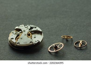 Case And Mechanism Of A Broken Wristwatch. Small Depth Of Field