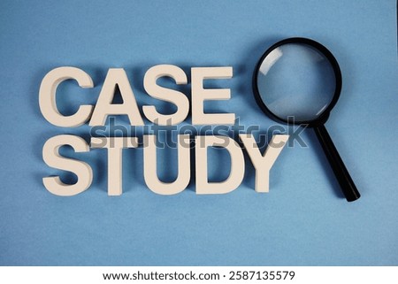 Case Study text message and magnifying glass on blue background