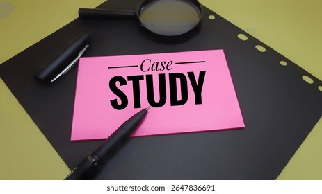 Case Study text on paper with black pen and magnifying glass — symbolizing detailed research, investigation, academic analysis, business problem-solving, and real-world evaluation. 