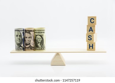 Cash Balance Pension Plan / Defined Benefit Plan Concept : US Dollar Bills On A Simple Balance Scale, Depicts The Financial Benefits Received By Employee Or Participant Upon Retirement Or Termination