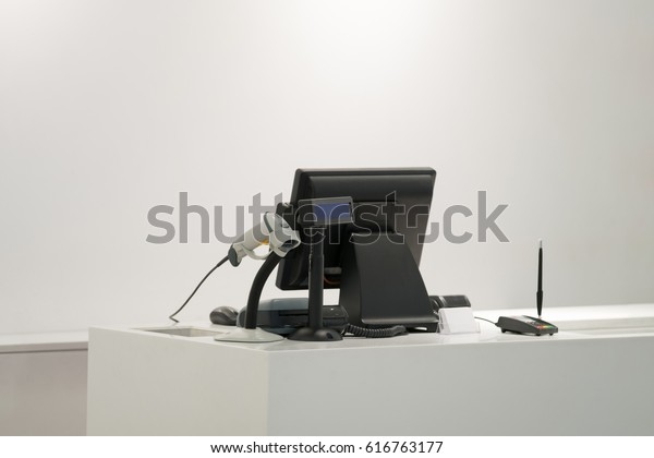 Cash Desk Computer Screen Barcode Scanner Stock Photo Edit Now