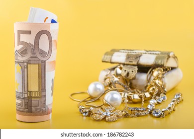 Cash For Gold Jewlery Concept - Concept Or Metaphor For Selling Old Gold Jewelry For Cash