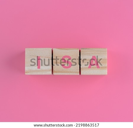 cash or stocks and shares ISA investment concept  building blocks on a pink background